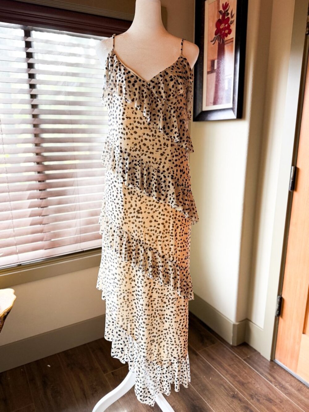 Steve Madden Women's Aida Cheetah-Print Beige Ruffled Dress, size XL NWT